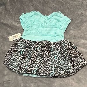 Teal and cheetah print baby dress, 18 month